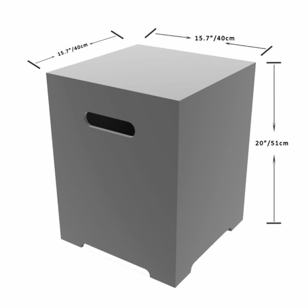 Elementi - Kleine gasfles cover betonlook vierkant grijs met afmetingen